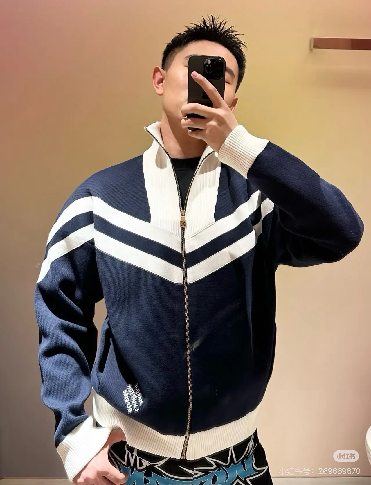 Louis Vuitton/Louis Vuitton 24Fw stand collar striped contrast zipper knitted jacket